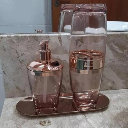 Imagem de Kit 2 peças banheiro lavabo porta escovas dental e dispenser sabonete liquido