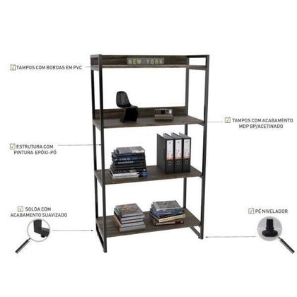 Imagem de Kit 2 Peças com 1 Escrivaninha em L e 1 Estante 4 Prateleiras Kuadra