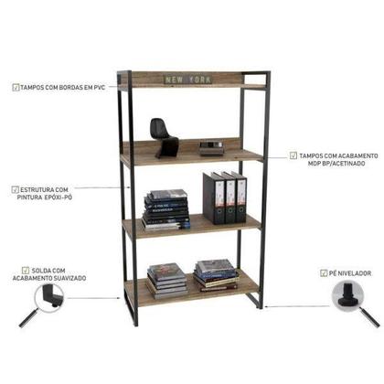 Imagem de Kit 2 Peças com 1 Escrivaninha em L e 1 Estante 4 Prateleiras Kuadra