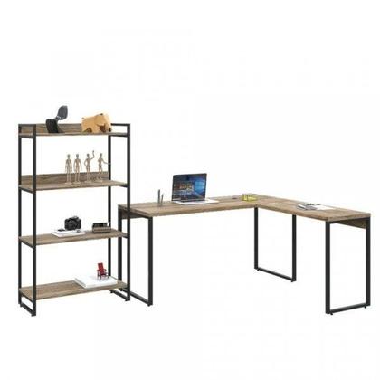 Imagem de Kit 2 Peças com 1 Escrivaninha em L e 1 Estante 4 Prateleiras Kuadra