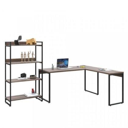 Imagem de Kit 2 Peças com 1 Escrivaninha em L e 1 Estante 4 Prateleiras Kuadra