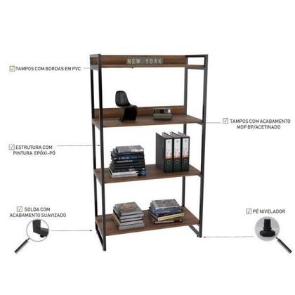 Imagem de Kit 2 Peças com 1 Escrivaninha em L e 1 Estante 4 Prateleiras Kuadra