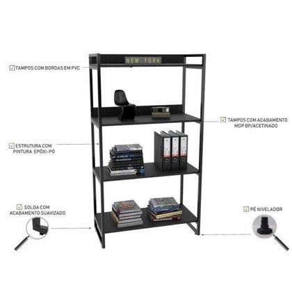 Imagem de Kit 2 Peças com 1 Escrivaninha em L e 1 Estante 4 Prateleiras Kuadra