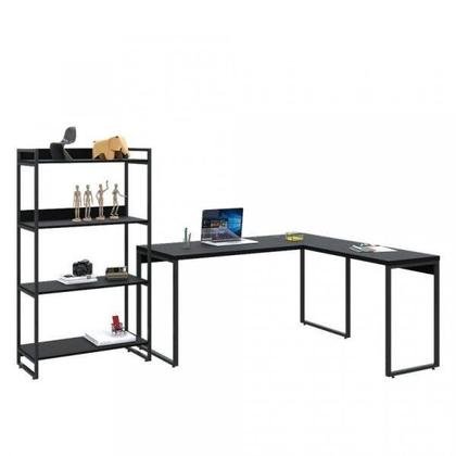 Imagem de Kit 2 Peças com 1 Escrivaninha em L e 1 Estante 4 Prateleiras Kuadra