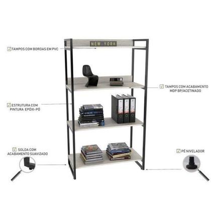 Imagem de Kit 2 Peças com 1 Escrivaninha em L e 1 Estante 4 Prateleiras Kuadra