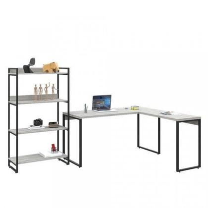 Imagem de Kit 2 Peças com 1 Escrivaninha em L e 1 Estante 4 Prateleiras Kuadra