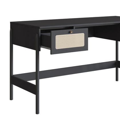 Imagem de Kit 2 Peças com Escrivaninha 2 Gavetas e Estante Palhinha Pé Madeira