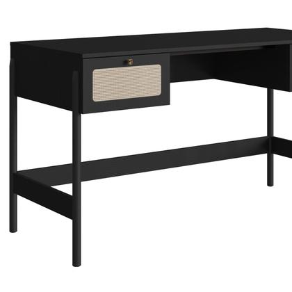 Imagem de Kit 2 Peças com Escrivaninha 2 Gavetas e Estante Palhinha Pé Madeira