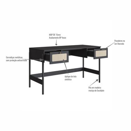 Imagem de Kit 2 Peças com Escrivaninha 2 Gavetas e Estante Palhinha Pé Madeira