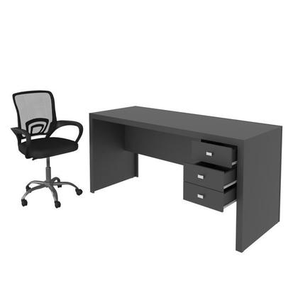 Imagem de Kit 2 Peças com Escrivaninha 3 Gavetas com Cadeira de Escritório Diretor Tela Mesh