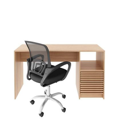 Imagem de Kit 2 Peças com Escrivaninha com Ripado 2 Gavetas 1 Nicho com Cadeira para Escritório Diretor Tela Mesh
