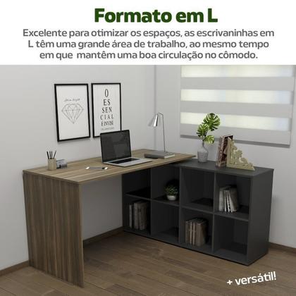 Imagem de Kit 2 Peças com Escrivaninha em L 8 Nichos e Gaveteiro Bit Organizador 4 Gavetas com Chave