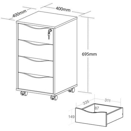 Imagem de Kit 2 Peças com Escrivaninha em L 8 Nichos e Gaveteiro Bit Organizador 4 Gavetas com Chave