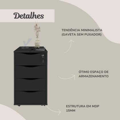 Imagem de Kit 2 Peças com Escrivaninha em L 8 Nichos e Gaveteiro Bit Organizador 4 Gavetas com Chave