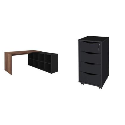 Imagem de Kit 2 Peças com Escrivaninha em L 8 Nichos e Gaveteiro Bit Organizador 4 Gavetas com Chave