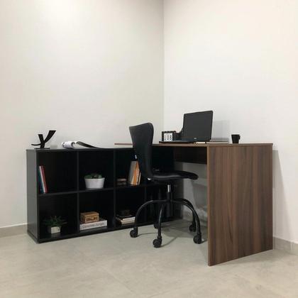 Imagem de Kit 2 Peças com Escrivaninha em L 8 Nichos e Gaveteiro Bit Organizador 4 Gavetas com Chave