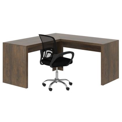 Imagem de Kit 2 Peças com Escrivaninha em L Angular com Cadeira de Escritório Diretor Tela Mesh