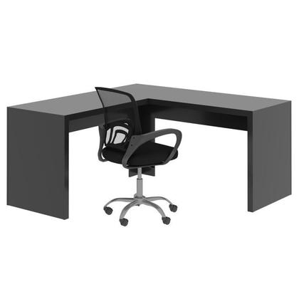 Imagem de Kit 2 Peças com Escrivaninha em L Angular com Cadeira de Escritório Diretor Tela Mesh
