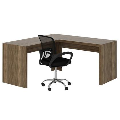 Imagem de Kit 2 Peças com Escrivaninha em L Angular com Cadeira de Escritório Diretor Tela Mesh