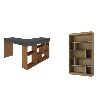 Imagem de Kit 2 Peças com Escrivaninha em L e Estante para Livros Andorra Espresso Móveis