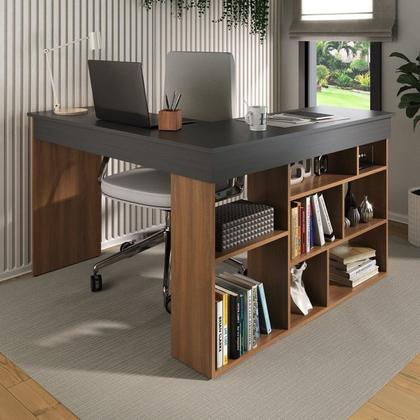Imagem de Kit 2 Peças com Escrivaninha em L e Estante para Livros Andorra Espresso Móveis