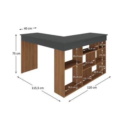 Imagem de Kit 2 Peças com Escrivaninha em L e Estante para Livros Andorra Espresso Móveis