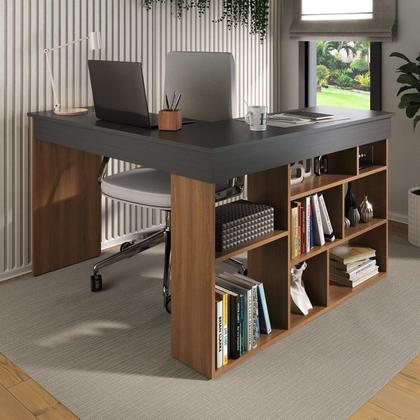 Imagem de Kit 2 Peças com Escrivaninha em L e Estante para Livros Andorra Espresso Móveis