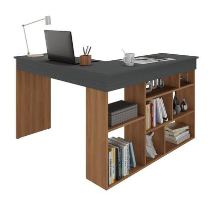 Imagem de Kit 2 Peças com Escrivaninha em L e Estante para Livros Andorra Espresso Móveis