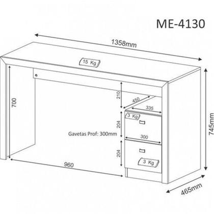 Imagem de Kit 2 Peças com Escrivaninha ME4130 e Cadeira para Escritório Tela Mesh
