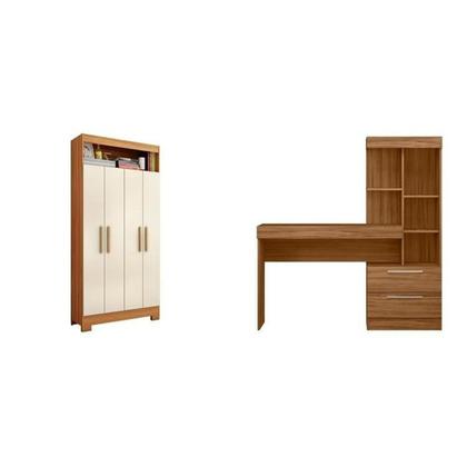 Imagem de Kit 2 Peças com Mesa Escrivaninha e Armário 4 Portas com Nicho