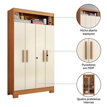 Imagem de Kit 2 Peças com Mesa Escrivaninha e Armário 4 Portas com Nicho