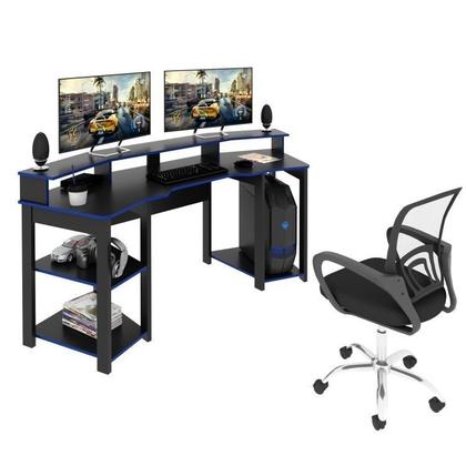 Imagem de Kit 2 Peças com Mesa Gamer ME4167 com Cadeira de Escritório Diretor Tela Mesh