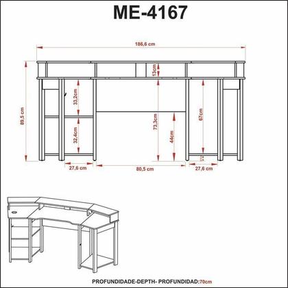Imagem de Kit 2 Peças com Mesa Gamer ME4167 com Cadeira de Escritório Diretor Tela Mesh