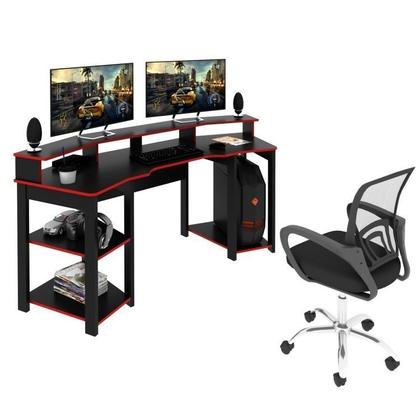 Imagem de Kit 2 Peças com Mesa Gamer ME4167 com Cadeira de Escritório Diretor Tela Mesh