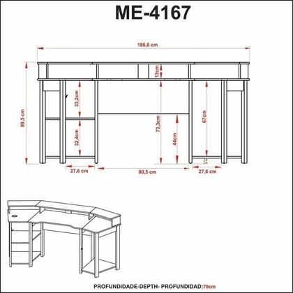 Imagem de Kit 2 Peças com Mesa Gamer ME4167 com Cadeira de Escritório Diretor Tela Mesh