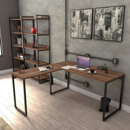 Kit 2 Peças com Mesa para Escritorio em L Industrial 150cm Kuadra e Cadeira de Escritório Diretor Tok - Espresso Móveis Imagem de Kit 2 Peças com Mesa para Escritorio em L Industrial 150cm Kuadra e Cadeira de Escritório Diretor Tok