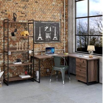 Kit 2 Peças com Mesa para Escritorio em L Industrial 150cm Kuadra e Cadeira de Escritório Diretor Tok - Espresso Móveis Imagem de Kit 2 Peças com Mesa para Escritorio em L Industrial 150cm Kuadra e Cadeira de Escritório Diretor Tok