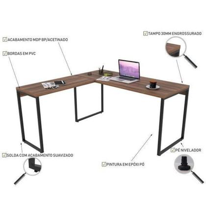 Kit 2 Peças com Mesa para Escritorio em L Industrial 150cm Kuadra e Cadeira de Escritório Diretor Tok - Espresso Móveis Imagem de Kit 2 Peças com Mesa para Escritorio em L Industrial 150cm Kuadra e Cadeira de Escritório Diretor Tok