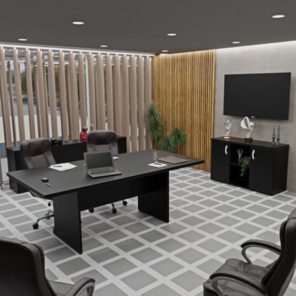 Imagem de Kit 2 Peças com Mesa Reunião 6 Lugares e Armário Baixo Credenza Office