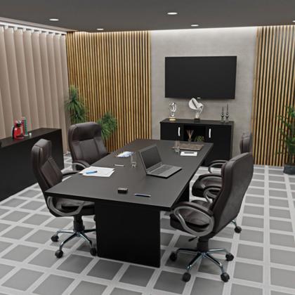 Imagem de Kit 2 Peças com Mesa Reunião 6 Lugares e Armário Baixo Credenza Office