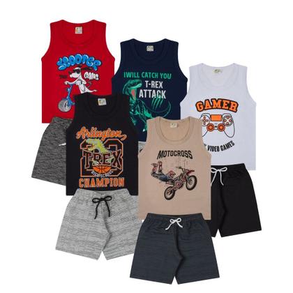 Imagem de Kit 2 Peças de Roupas Infantil e Juvenil Menino 1 Regata + 1 Bermuda