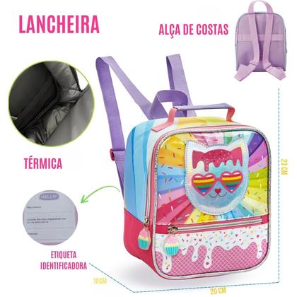 Imagem de Kit 2 Peças Escolar Infantil Estojo + Lancheira de Costas Criança Menina Material Aulas Personagem Estampa Resistente Colorida