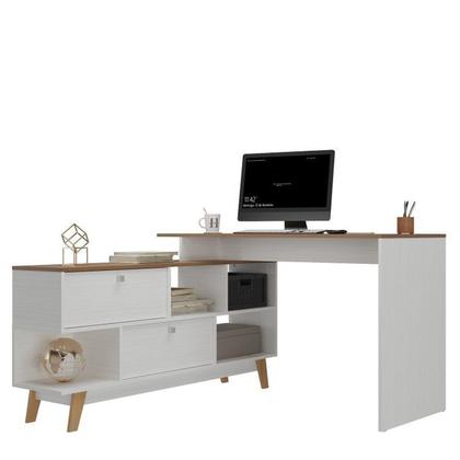 Imagem de Kit 2 Peças para Escritório com Escrivaninha em L e Estante Multiuso para Livros