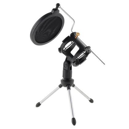 Imagem de Kit 2 Pedestal Suporte Tripé Móvel De Mesa Com Pop Filter