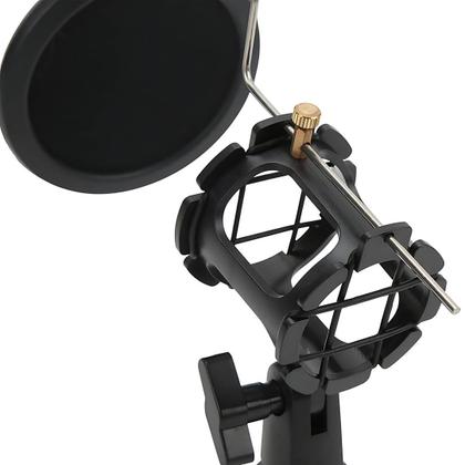 Imagem de Kit 2 Pedestal Suporte Tripé Móvel De Mesa Com Pop Filter