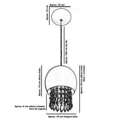 Imagem de Kit 2 Pendente Bola Pequena 15cm Preto Com Cristais Acrilico