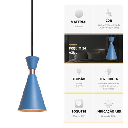 Imagem de Kit 2 Pendente Lustre Luminária Mini Pequim 24cm Azul