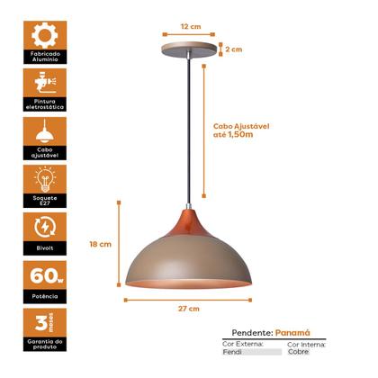 Imagem de Kit 2 Pendente Lustre Luminária Panamá Fendi