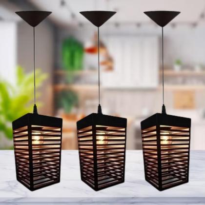 Imagem de Kit 2 Pendentes Luminarias De Teto Oriental De Madeira Preto Com Fiação Completa