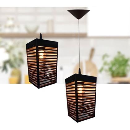 Imagem de Kit 2 Pendentes Luminarias De Teto Oriental De Madeira Preto Com Fiação Completa